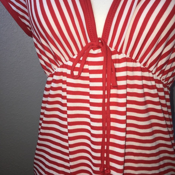 Red &white striped Long T-shirt blouse by Judy Knapp - Picture 2 of 5